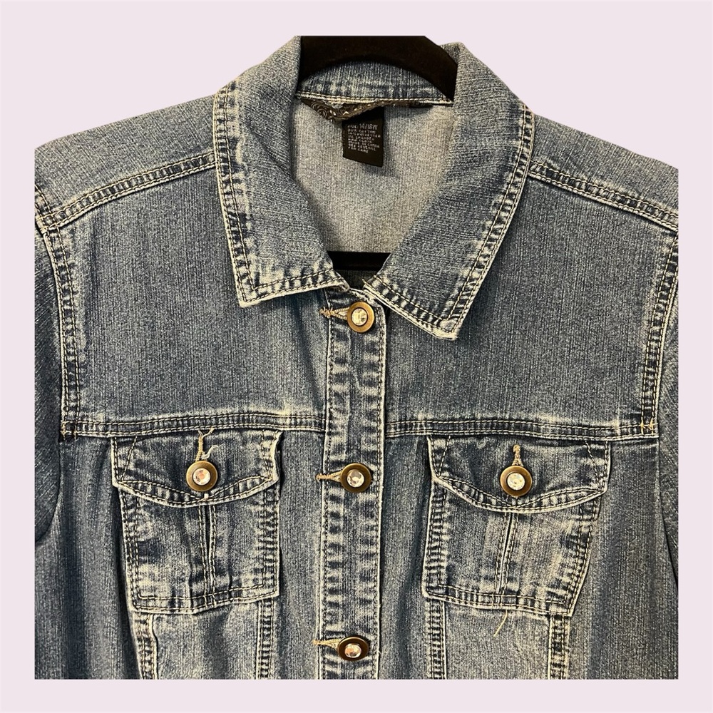 Baccini 14/16W Denim Jacket W/Rhinestone Buttons Excellent Condition